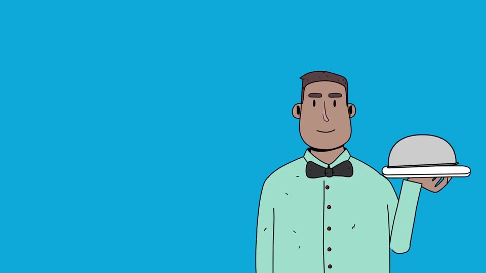Animated waiter illustration from the PayPal Future of Work report